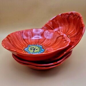 Melamine‎ Poppy Floral Salad Cereal Bowls Orange/Blue/Green Set of 4